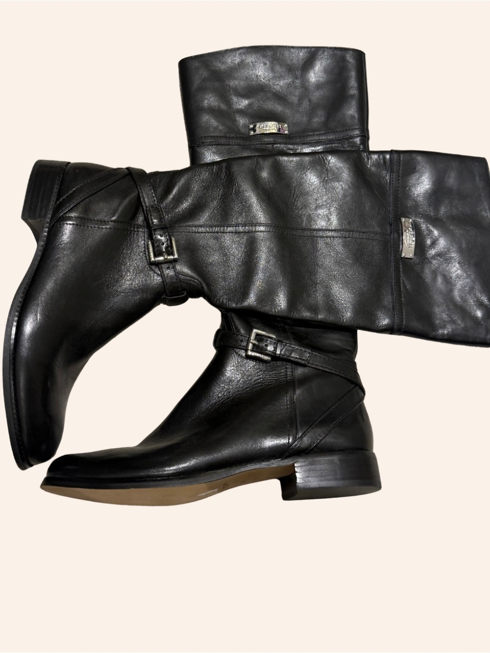 Coach Micha A6848 Black Leather Tall Riding Boots Size 9B